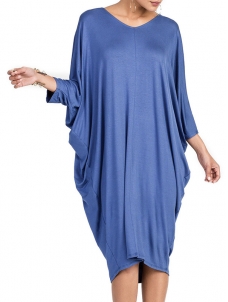 Leisure Round Neck Hollow-out Blue Polyester Dress