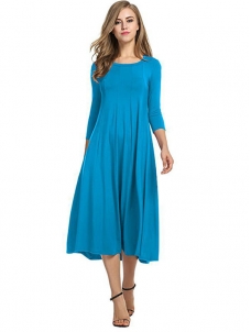 Light Blue A-Line and Flare Midi Long Dress