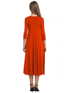 Orange A-Line and Flare Midi Long Dress
