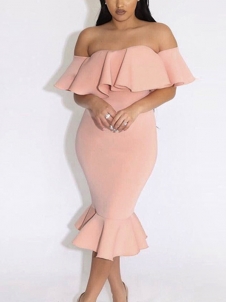 Pink Sexy Bateau Neck Knee Length Dresses 