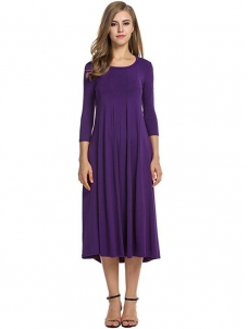 Purple A-Line and Flare Midi Long Dress
