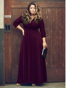 Purple L-3XL Sexy V Neck Plus Size Dress