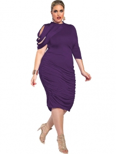 Purple Round Neck Irregular Sleeve Plus Size Dress