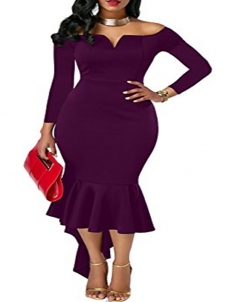 Purple Sexy Bateau Neck Dovetail Shape Dress