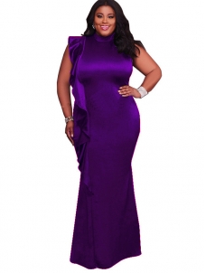Purple Women Sleeveless Plus Size Dress