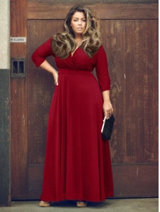 Red L-3XL Sexy V Neck Plus Size Dress