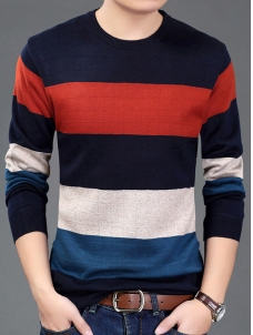 Round Neck Long Sleeve Patchwork T-Shirt