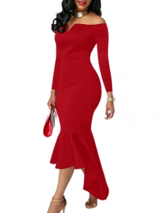Red Sexy Bateau Neck Dovetail Shape Dress