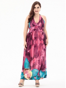 Rose Sexy Halter Women Plus Size Dress