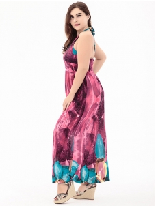 Rose Sexy Halter Women Plus Size Dress