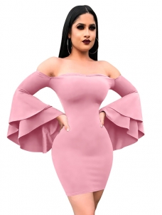 Sexy Bateau Neck Pink Polyester Mini Dress