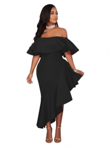 Sexy Black Stylish Dew Shoulder Mini Dress