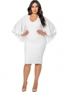 White L-3XL Bat Sleeves Plus Size Dress