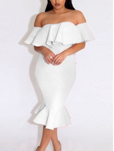 White Sexy Bateau Neck Knee Length Dresses 