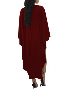 Wine Red Deep V Neck Asymmetrical Dress