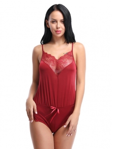 Wine Red Spaghetti Strap Women Bodysuit 