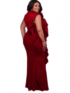 Wine Red Women Sleeveless Plus Size Dress