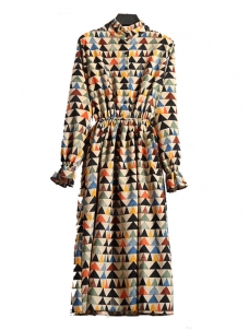 Women Stand Collar Long Sleeve Dress