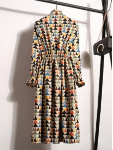 Women Stand Collar Long Sleeve Dress