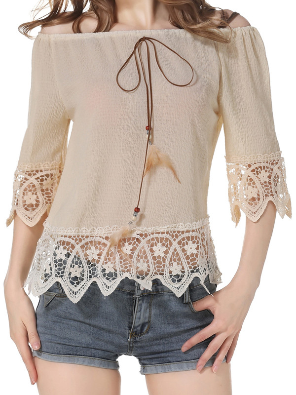 Apricot Petal Sleeve Slash Collar Chiffon Blouses