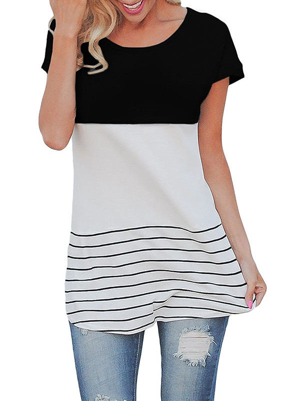 Black Casual Color Block Lace Inset Blouses