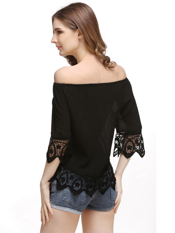 Black Petal Sleeve Slash Collar Chiffon Blouses
