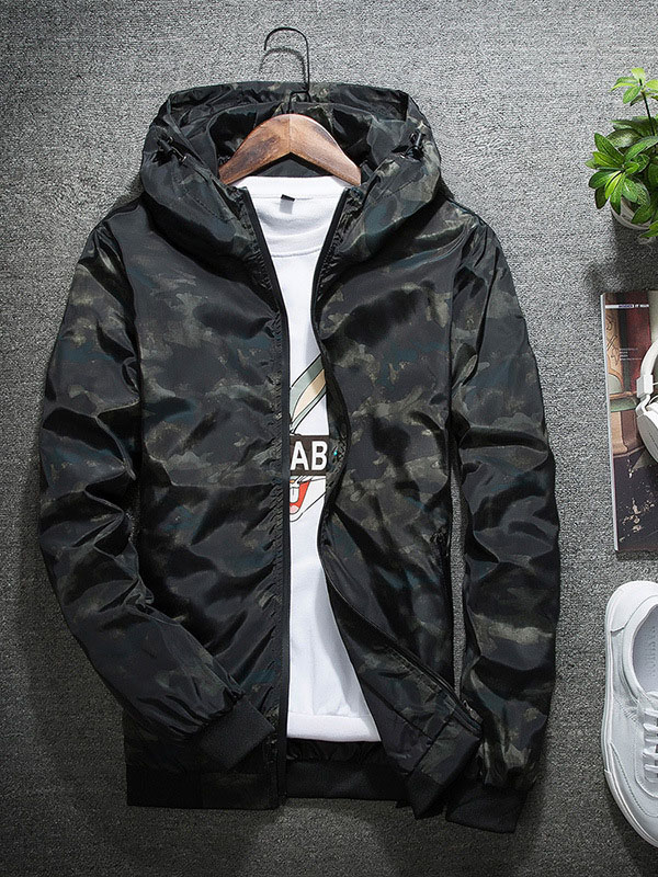 Men Casual Outfits Tops Camouflage Light Coat Black