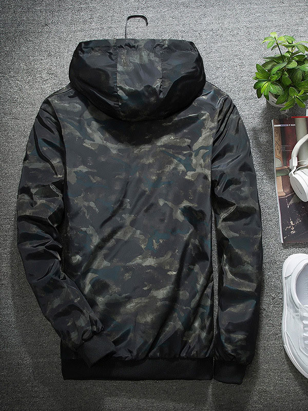 Men Casual Outfits Tops Camouflage Light Coat Black