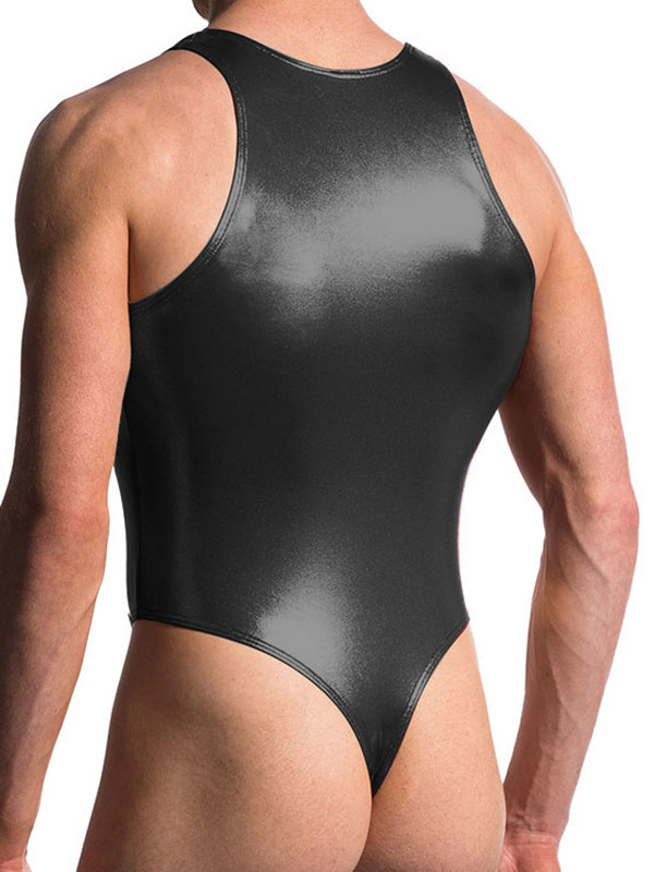 Men Sexy Leather Lingerie Wrestling Singlet Struggles Bodysuit