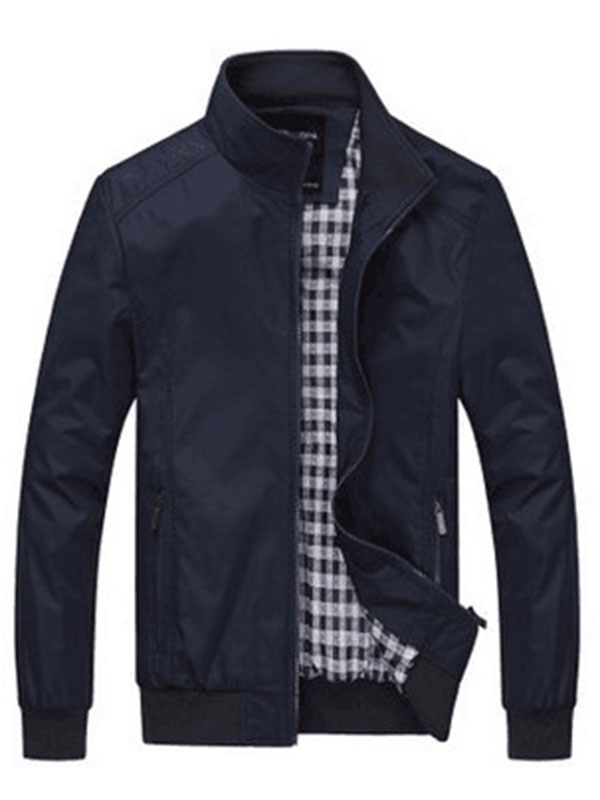 Men Spring Autumn Casual Outfits Tops Coats Dark Blue 