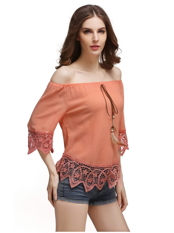 Orange Petal Sleeve Slash Collar Chiffon Blouses
