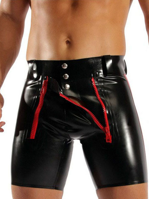 Sexy Zipper Front Men Vinyl Short Underwear