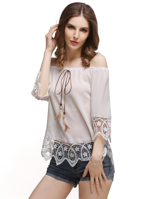 White Petal Sleeve Slash Collar Chiffon Blouses