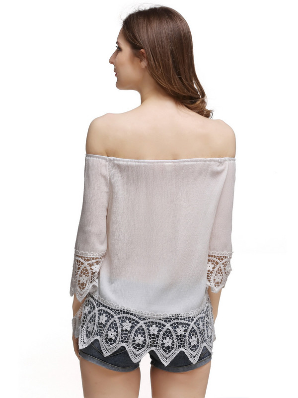 White Petal Sleeve Slash Collar Chiffon Blouses