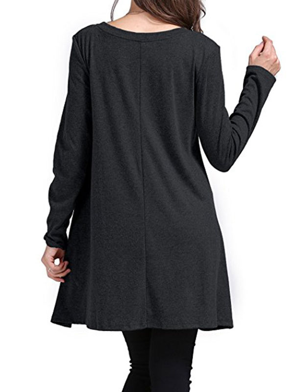 Women Long Sleeves Loose Casual T-shirt Dress Black