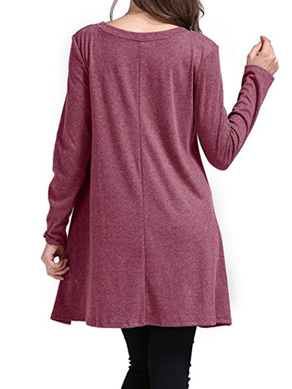 Women Long Sleeves Loose Casual T-shirt Dress Red