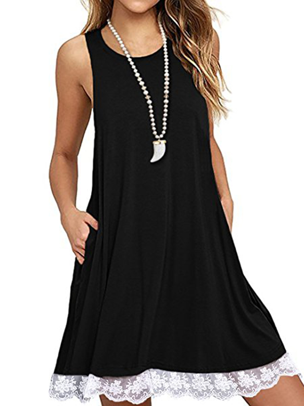 Women Sleeveless Loose Black Casual Dress