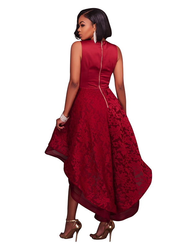 Women V-neck Sleeveless Sexy Party Dress Red