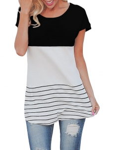 Black Casual Color Block Lace Inset Blouses