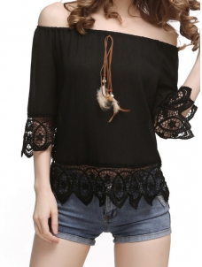 Black Petal Sleeve Slash Collar Chiffon Blouses