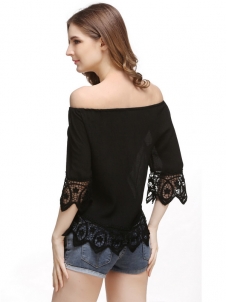 Black Petal Sleeve Slash Collar Chiffon Blouses