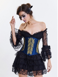 Blue Sexy Embroidery Waist Trainer Underbust Corsets 