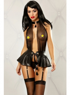 Erotic Open Bust Backless Leather Vinyl Lingerie 