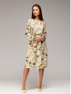 Khaki Polyester Summer Floral Print Casual Dress 