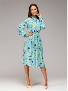 Light Blue Polyester Summer Floral Print Casual Dress