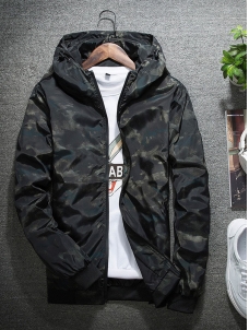 Men Casual Outfits Tops Camouflage Light Coat Black