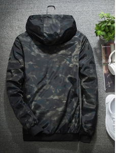 Men Casual Outfits Tops Camouflage Light Coat Black