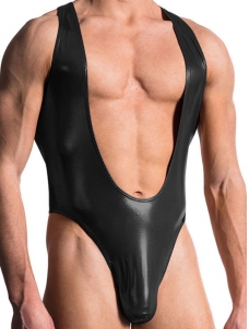 Men Sexy Leather Lingerie Wrestling Singlet Struggles Bodysuit