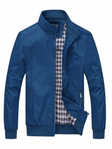 Men Spring Autumn Casual Outfits Tops Coats Light Blue