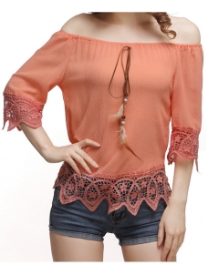 Orange Petal Sleeve Slash Collar Chiffon Blouses